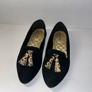 Birdies Women's Blackbird Black Leopard Tassel Quilted Footbed Loafer Size 8.5